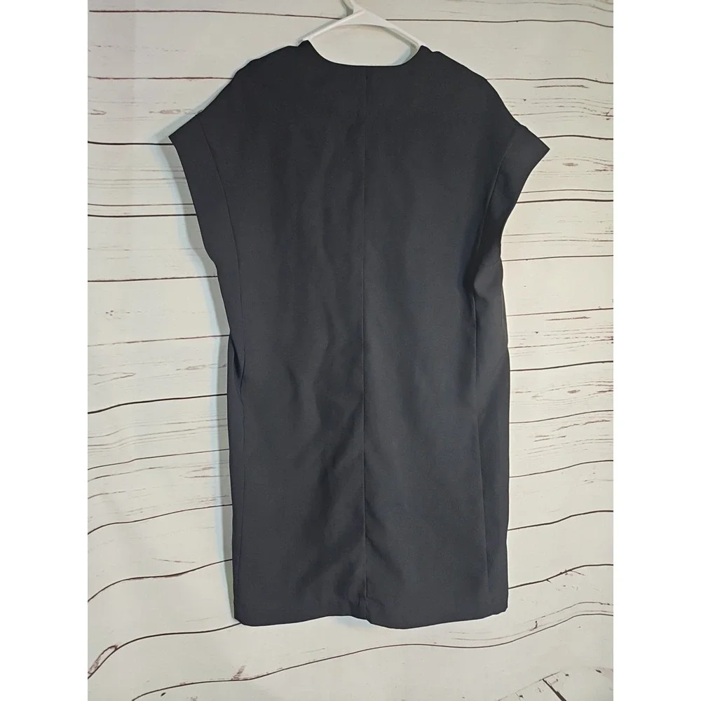Vince Women Black V-Neck Cap Sleeve Shift‎ Dress with Pockets XS V3450-50675